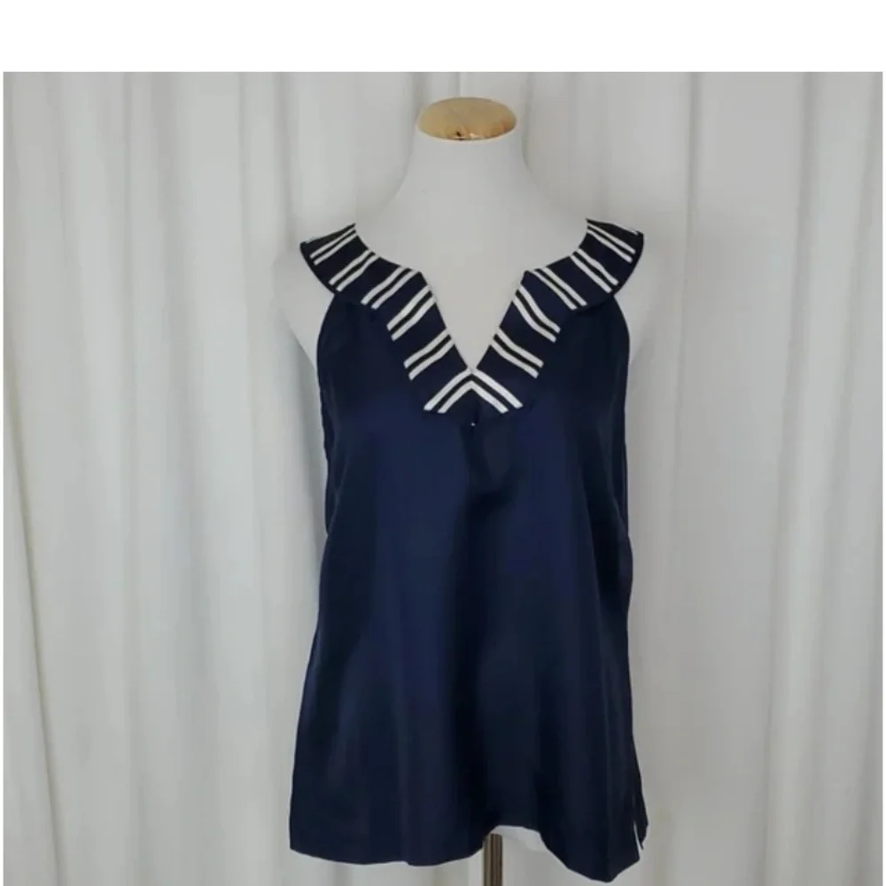 Vineyard Vines 100% Silk Stripe V Neck Piping Tank - Picture 2 of 7